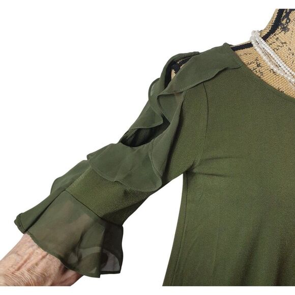 Worthington Womens Cold Shoulder Yop S Olive Green Ruffle Cottagecore Festive - Picture 4 of 10
